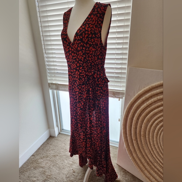 GANNI High-Low Wrap Dress Sz. 4 Red Black - Picture 3 of 11